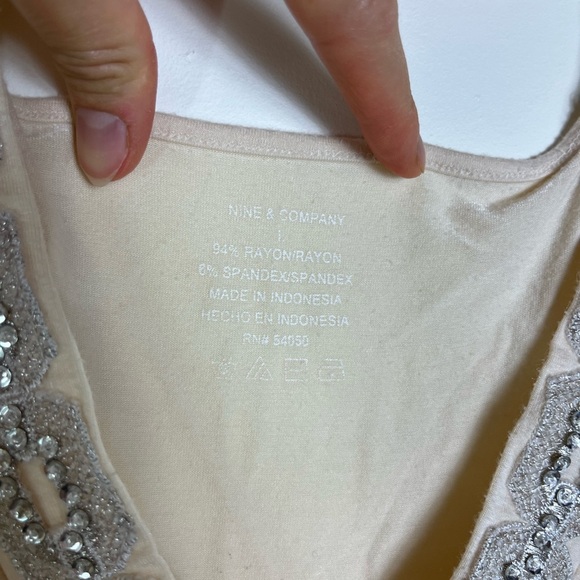 Y2K Nine & Co L Cream Beaded Babydoll Tank Small Glam Sequin Sparkle Going Out - Picture 7 of 10